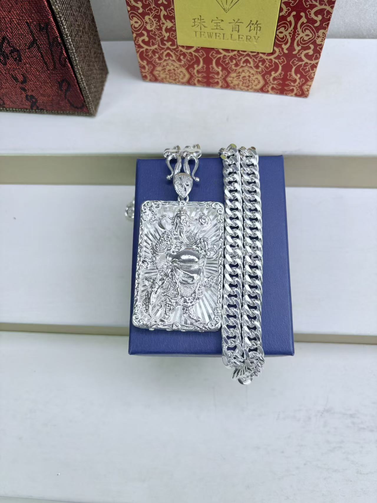 足银银制品 高端时尚老板链男士老板链时尚潮流关公