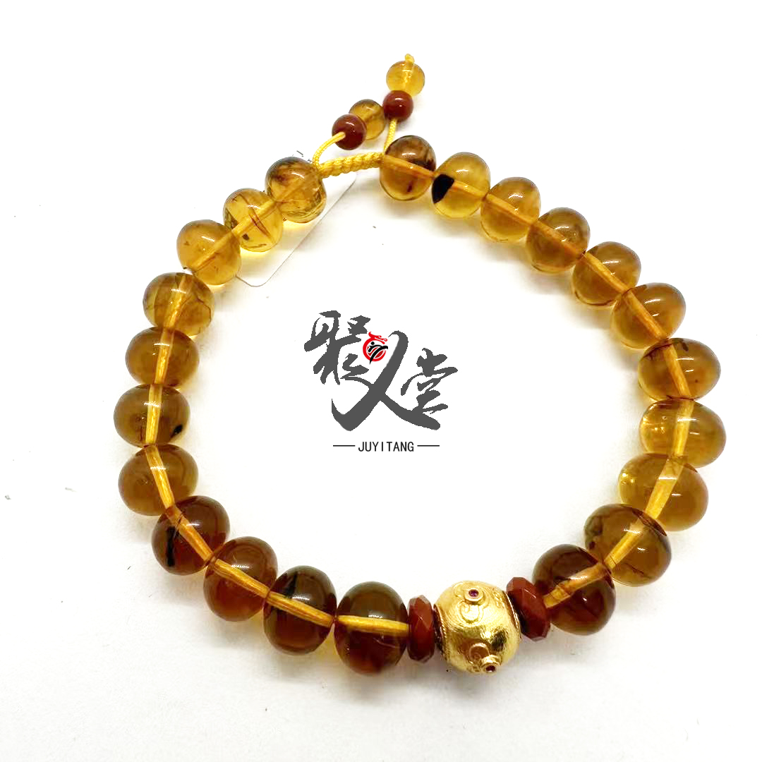 抚顺琥珀金珀加银饰单圈9mm HR445-5AJ62B3A63K