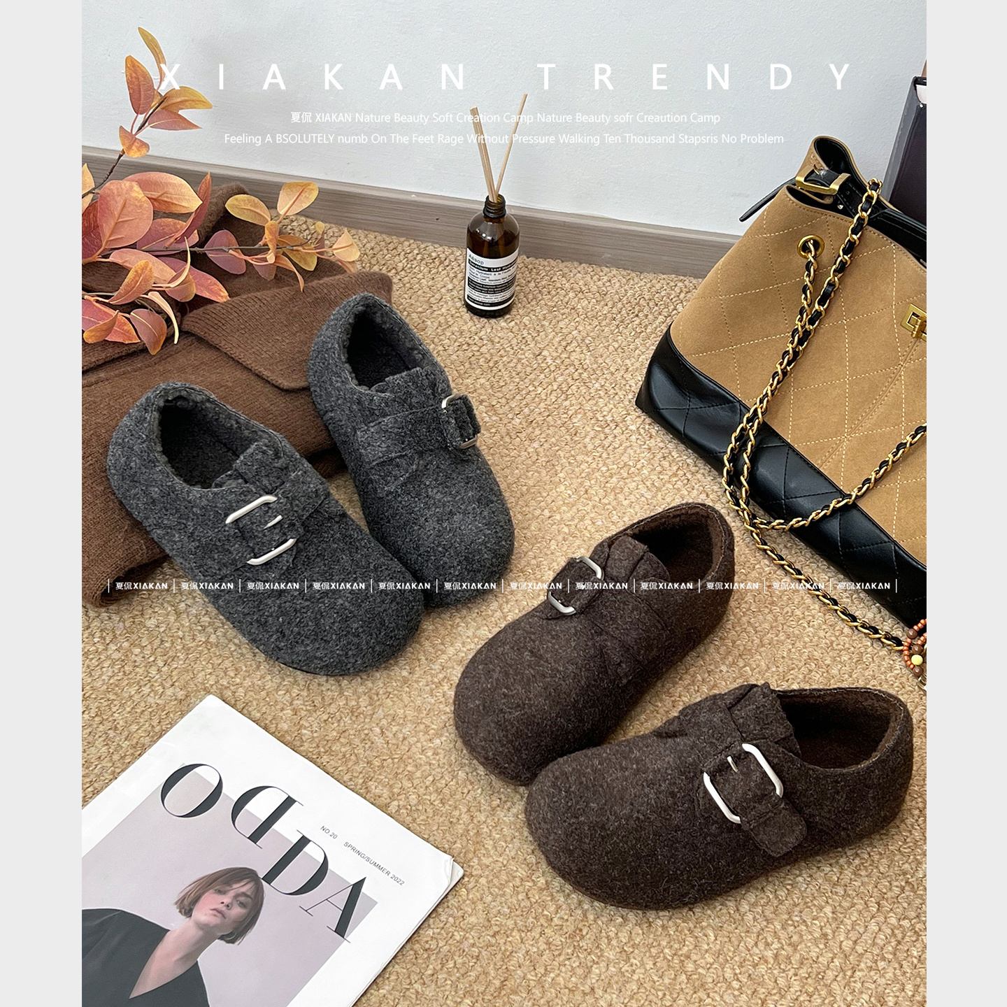 夏侃XIAKAN 内增高3cm两穿加绒时尚休闲勃肯鞋女秋冬保暖百搭棉鞋