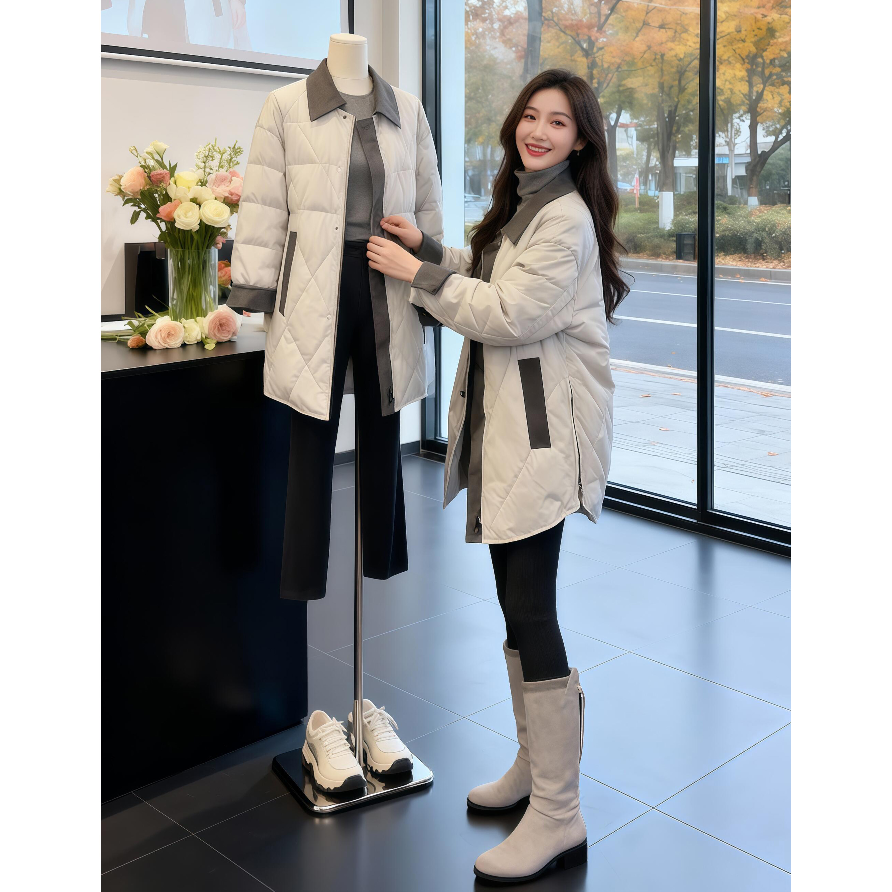 中长款菱格棉服外套女秋冬新款大码胖mm宽松显瘦气质百搭保暖棉衣