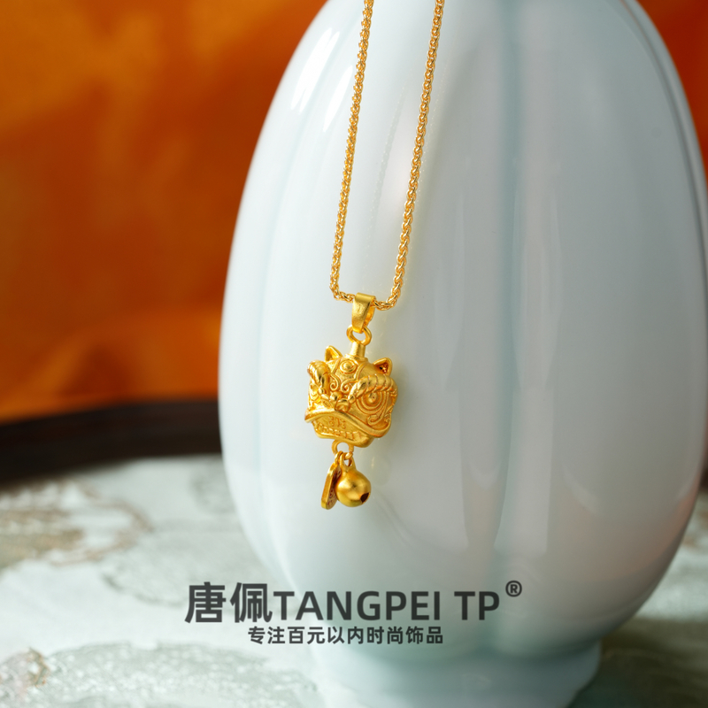 铜合金项链 LC 设计感国风纳福铃铛醒狮项链气质锁骨链时尚饰品