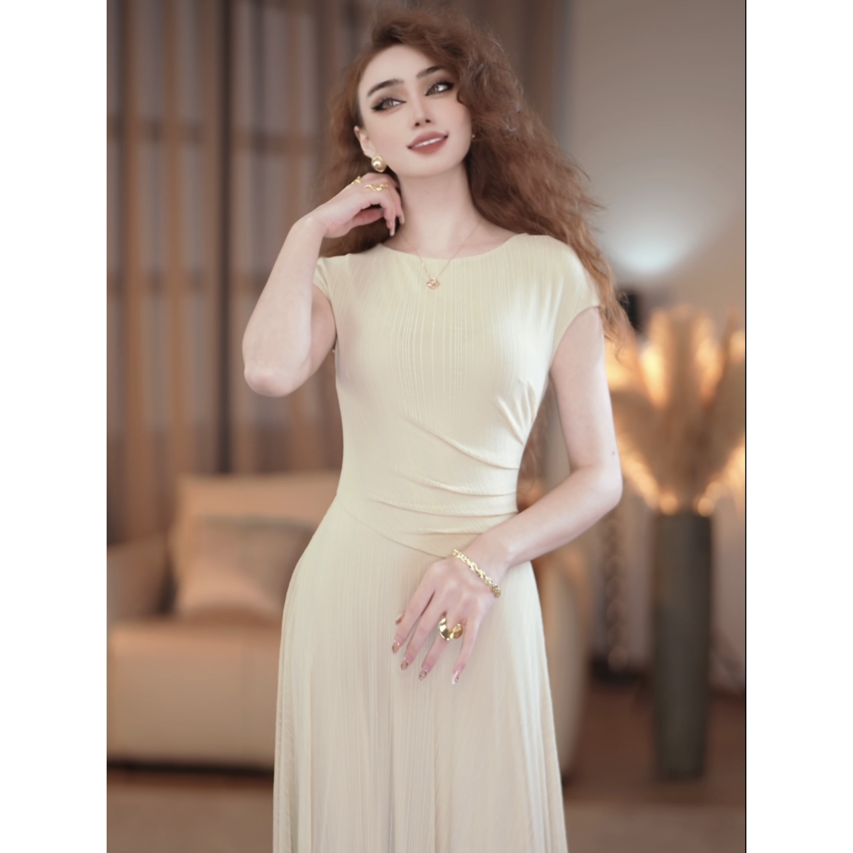 【爱妃】漱玉集春季新款高级法式气质显瘦A摆连衣裙-YL11425