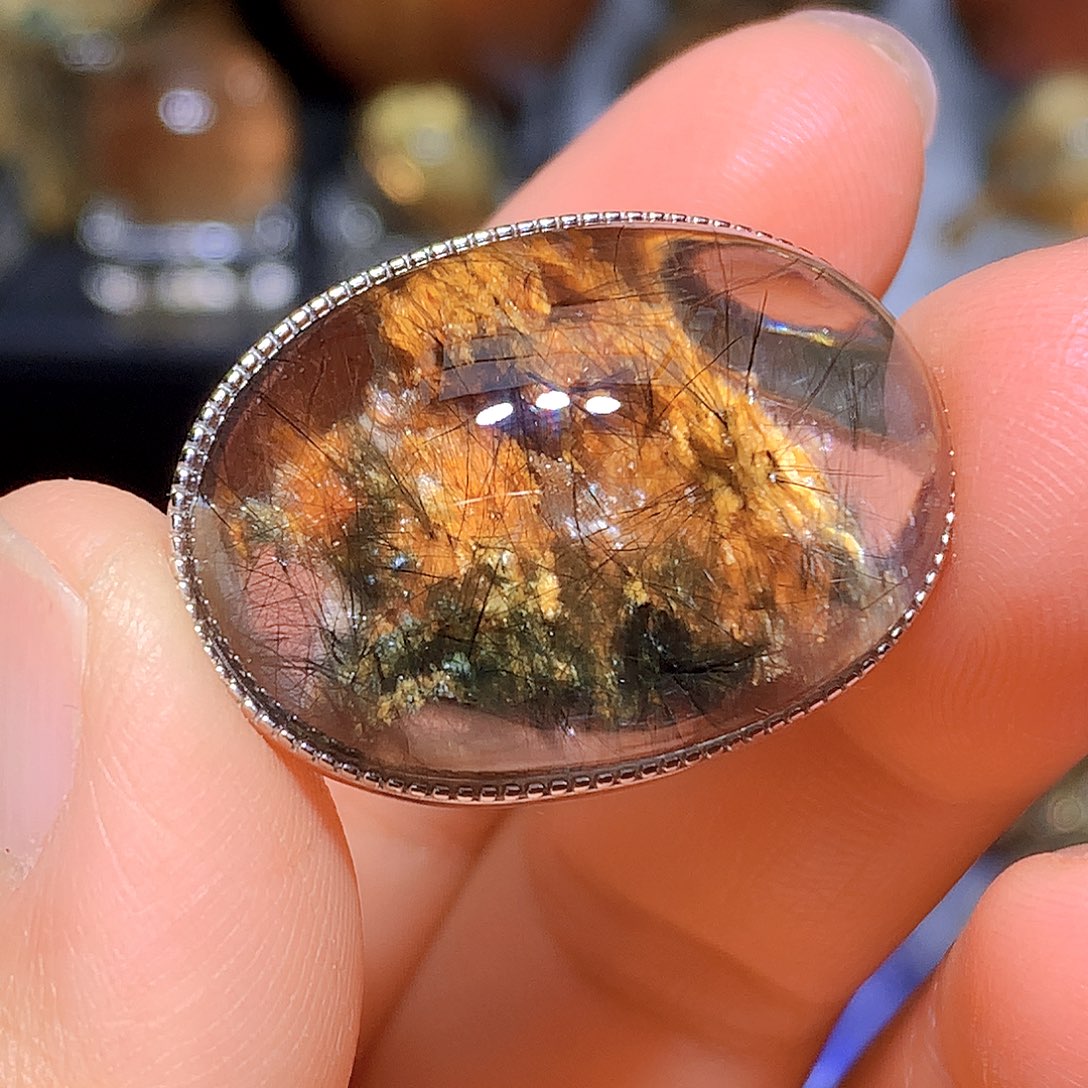 水晶吊坠银S925镶嵌天然水晶