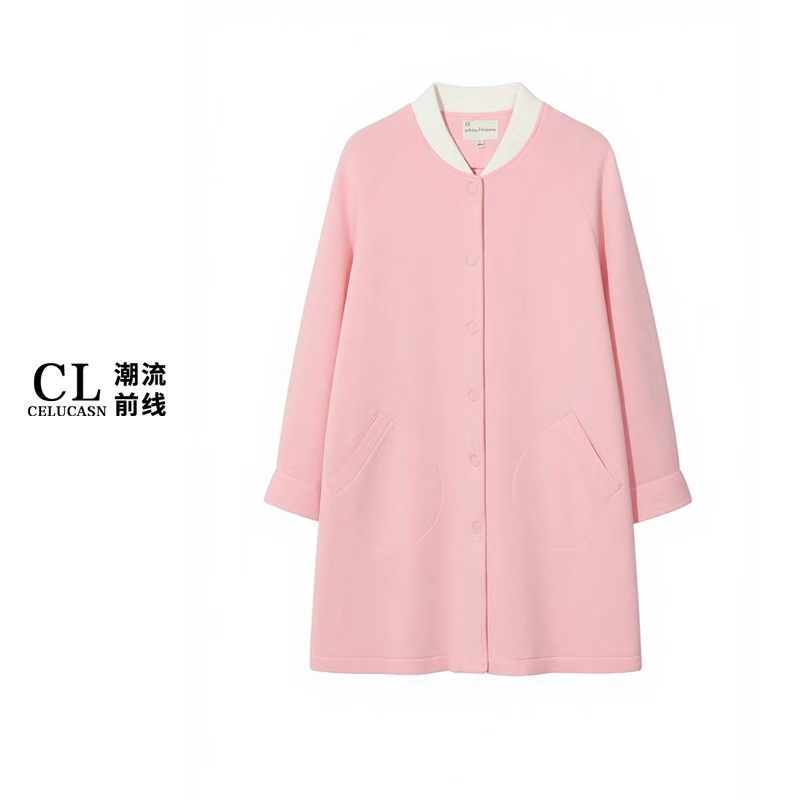 K5QBZ192#秋季新款款休闲运动风棒球领单排扣中长款外套上衣