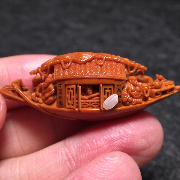 橄榄核雕刻单籽核舟记 手工文玩挂件吊坠摆件