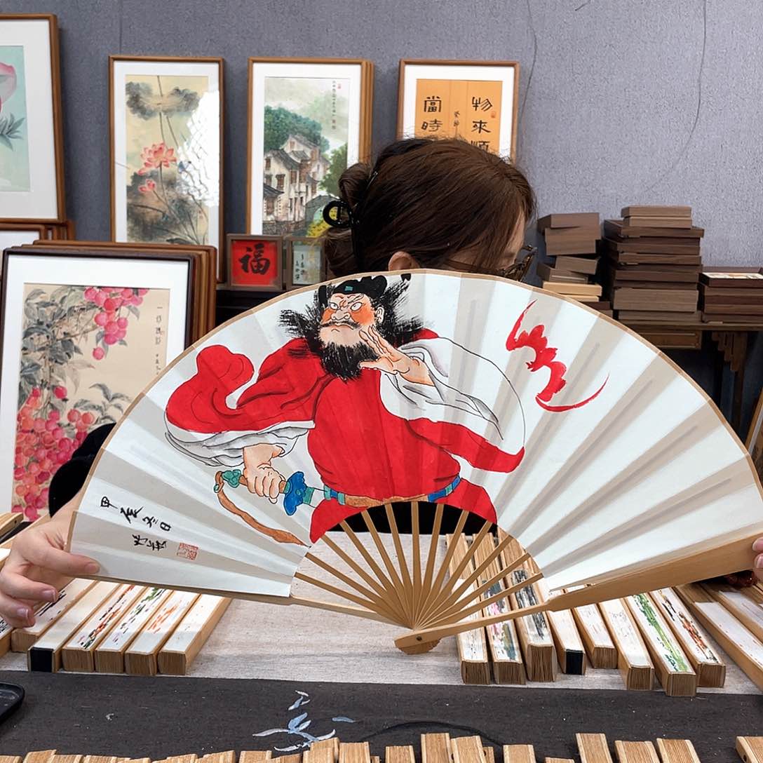 国画10寸玉竹-纯手绘-文玩扇骨（默认粘好）