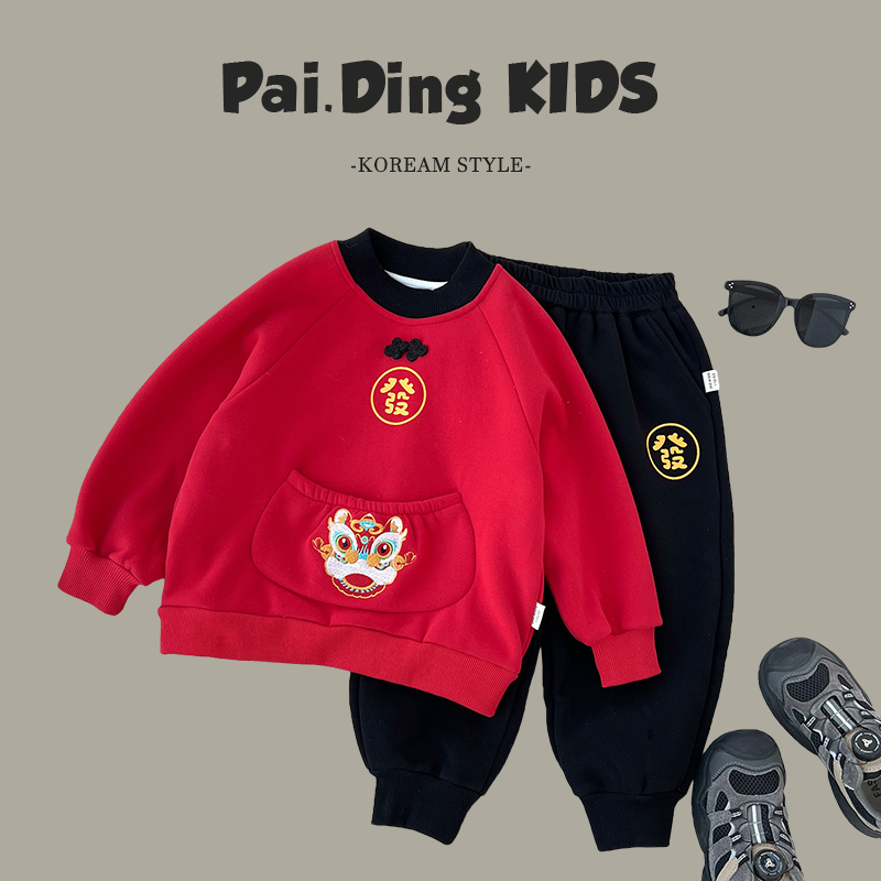 【小首尔】现货-qc5冬装儿童国潮休闲保暖新年两件套装WP0805