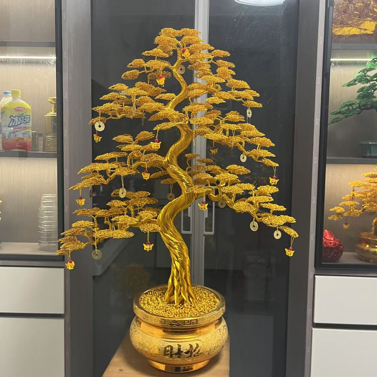 创意纯手工编织发财树高80厘米摇钱树工艺品轻奢店铺开业装饰摆件