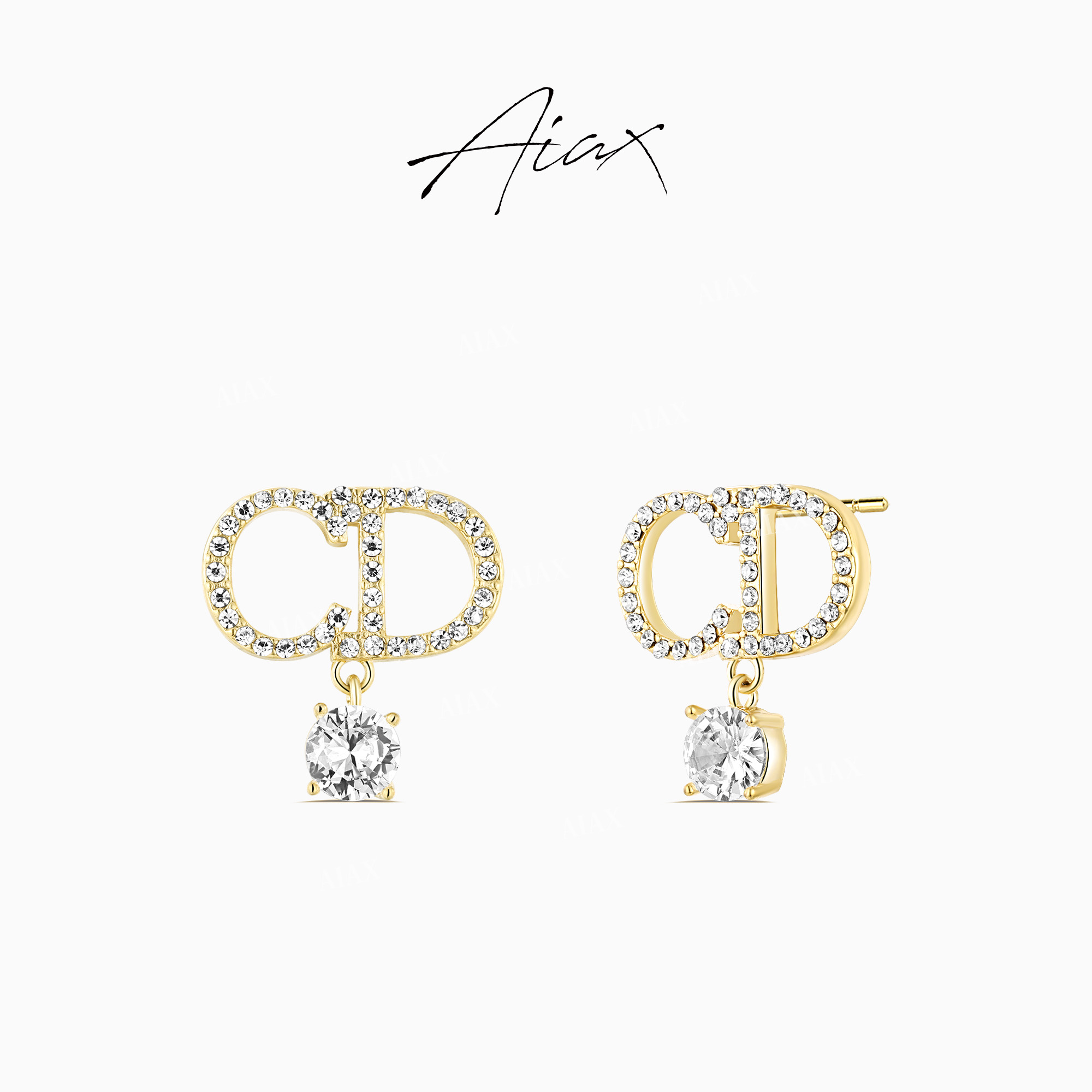 AIAX 镀K金 法式轻奢简约镂空字母耳环TSL982