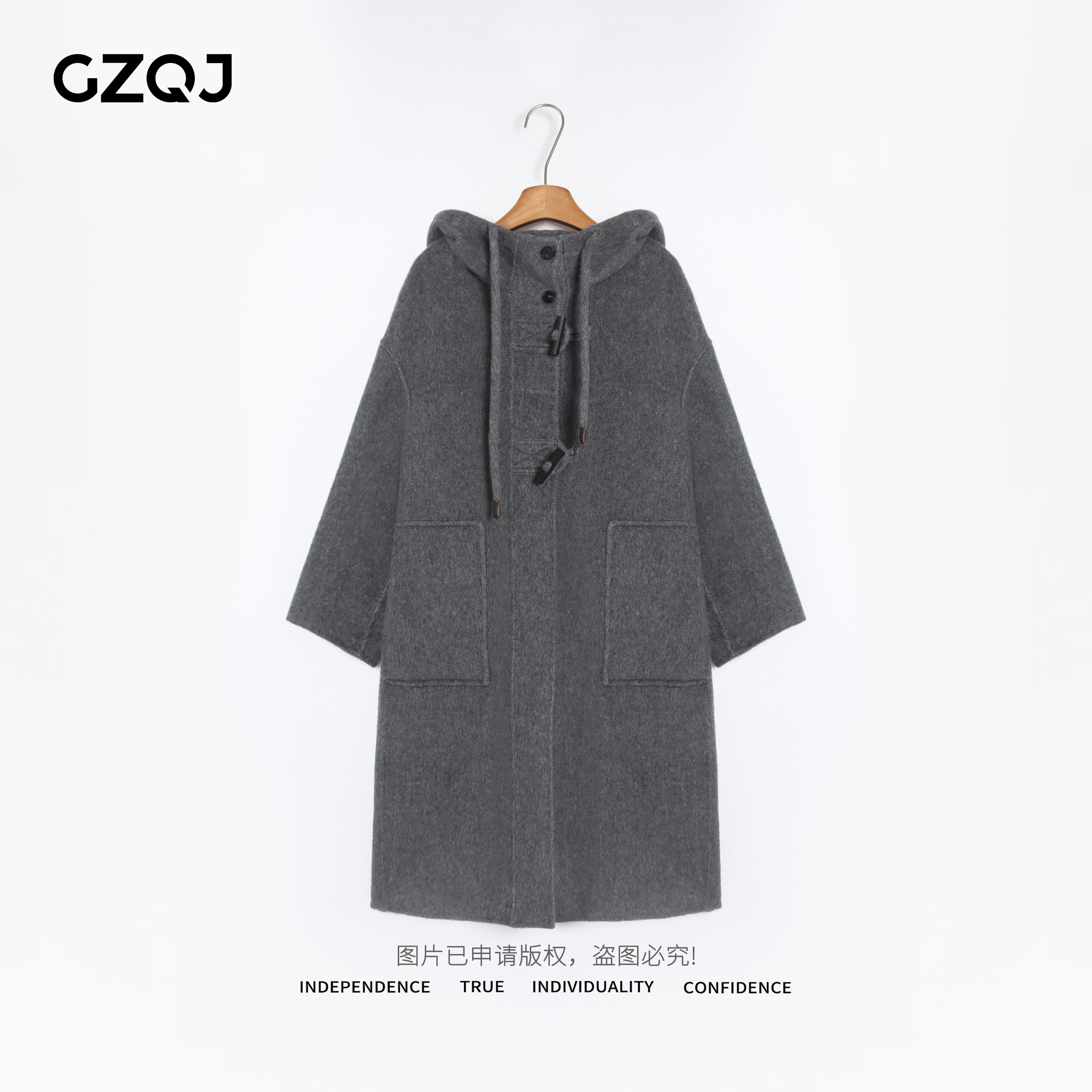 老琴私服 欧若风时尚气质羊驼毛羊毛连帽大衣毛呢外套2505