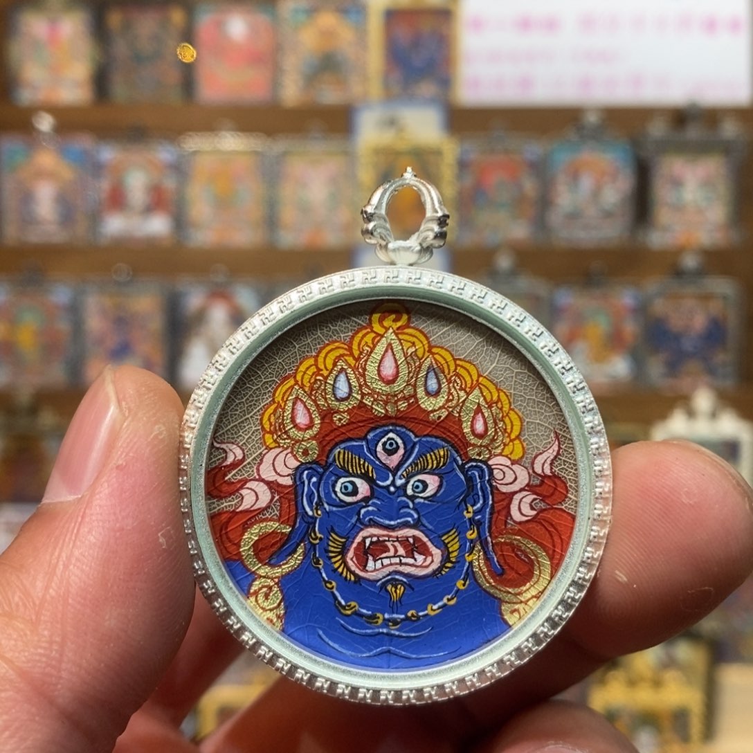 吊坠菩提叶唐卡黑财纯手绘