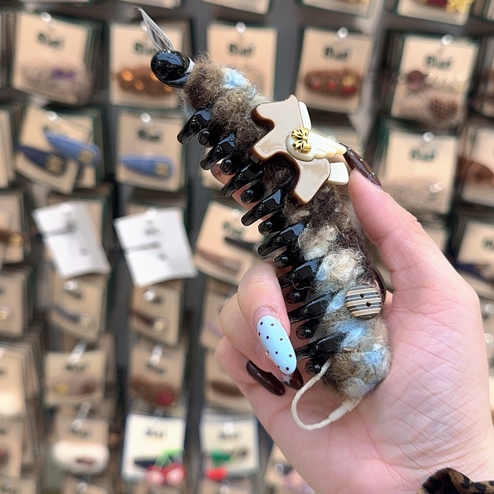 蓝豹纹棕色蝴蝶结小马香蕉夹