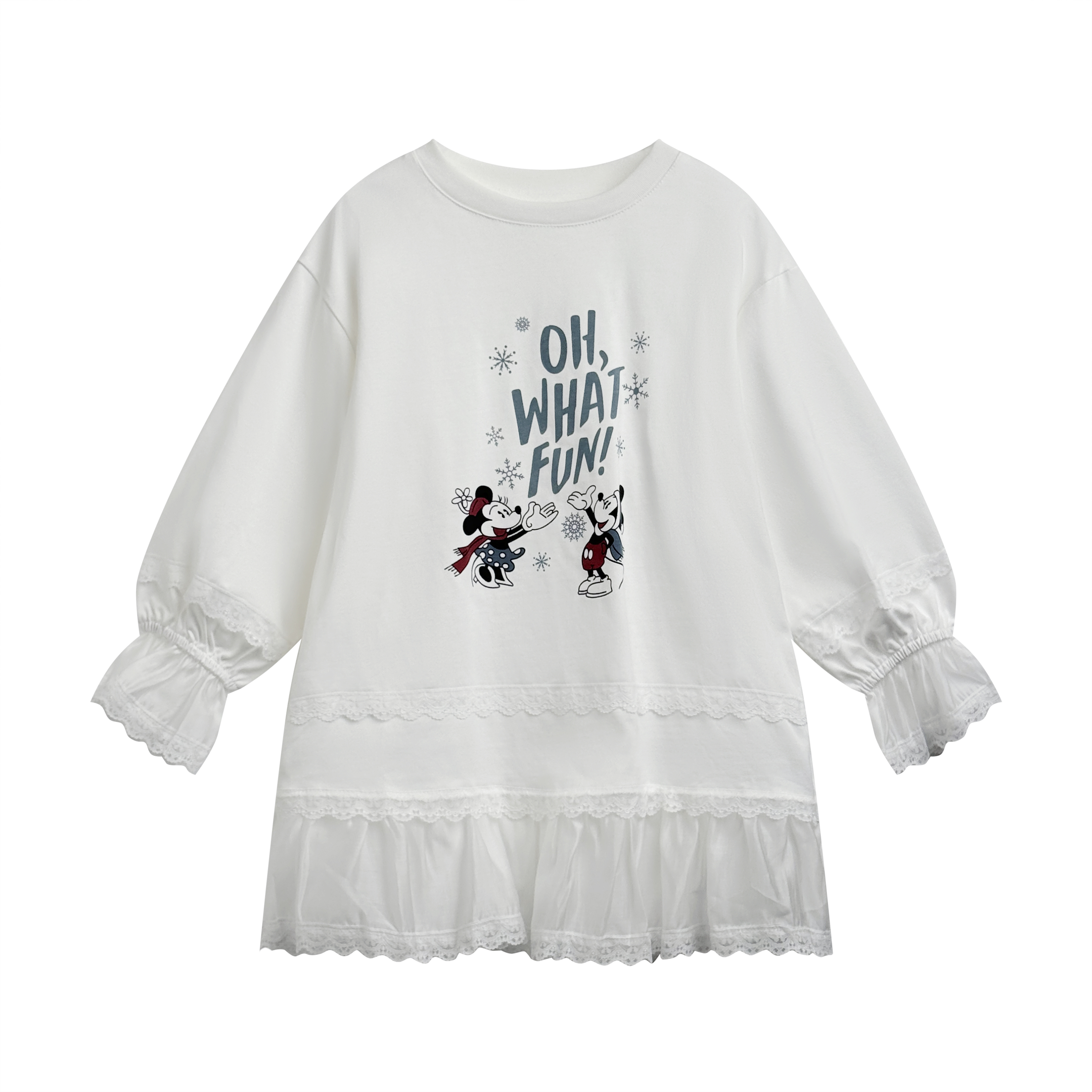 熙爱2025春季女童新款氛围米奇印花拼接蕾丝时尚长袖T恤25812