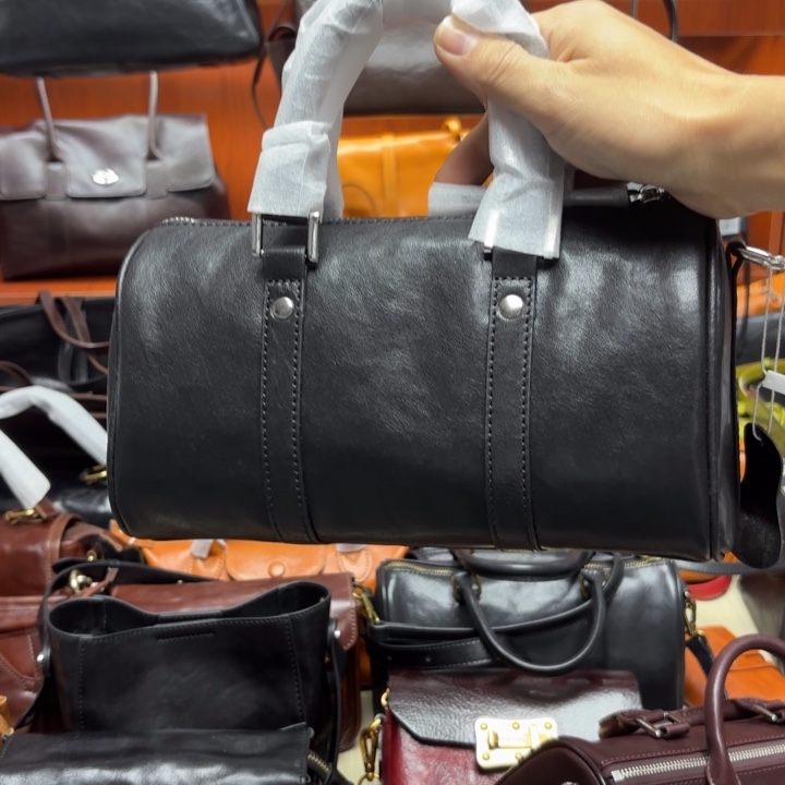 头层牛皮水晶植鞣黑色波士顿