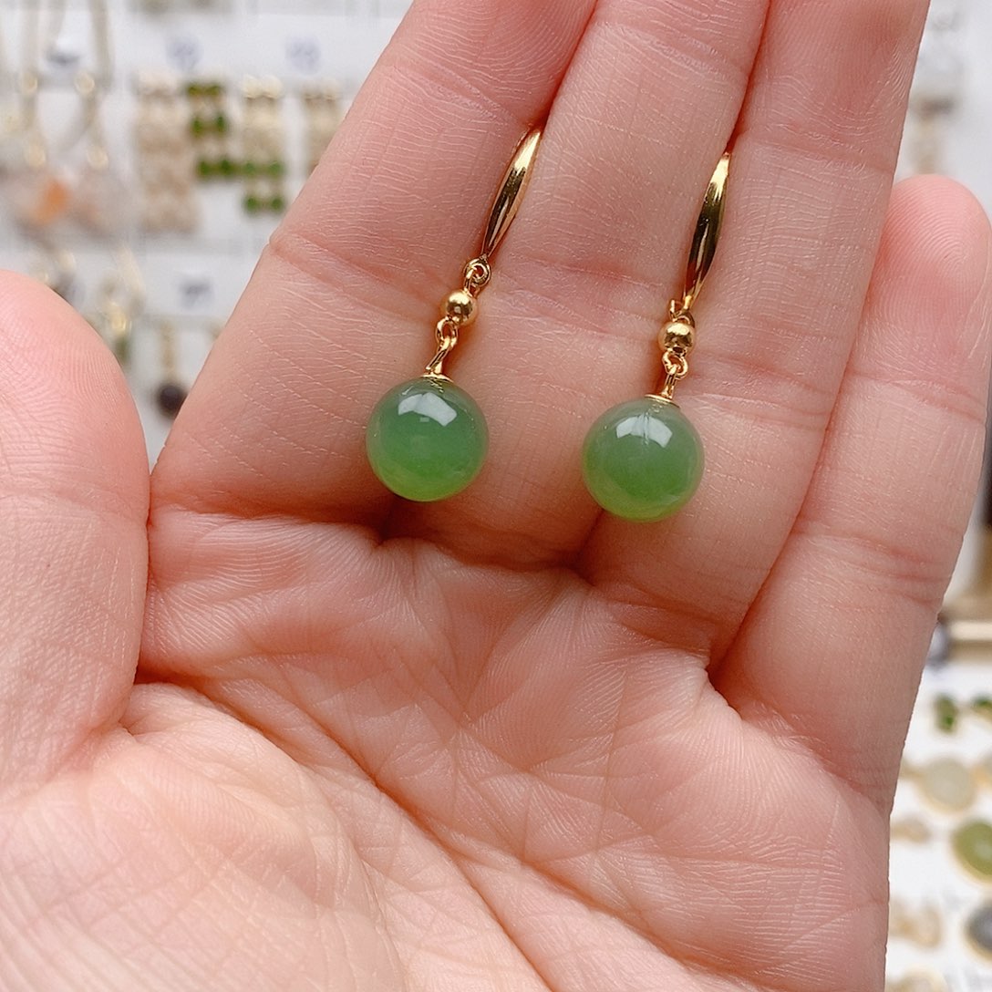 和田玉银S925镶嵌耳饰