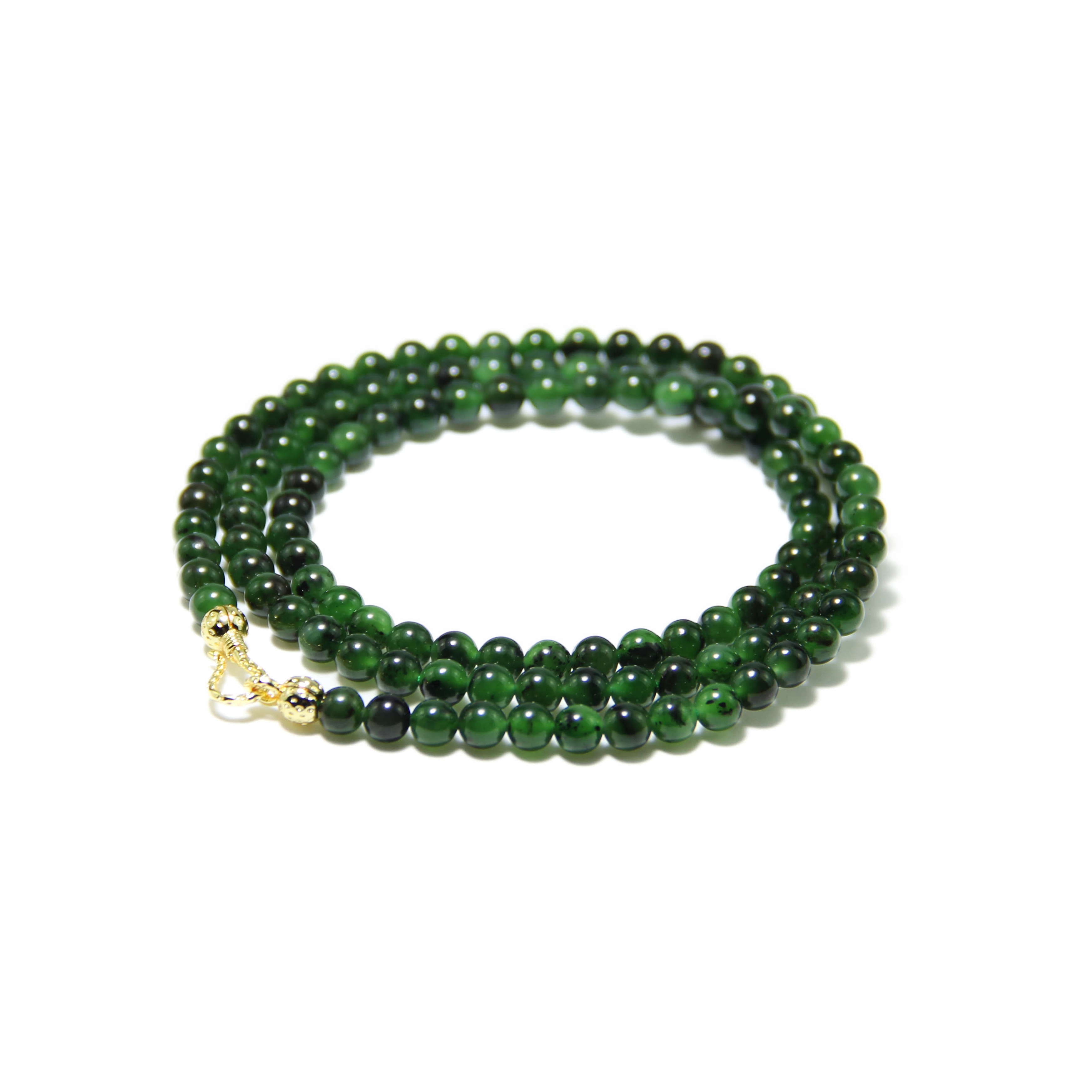 天然和田玉碧玉7号矿红皮老料辣菠菜绿圆珠长链项链多圈手串卡5mm