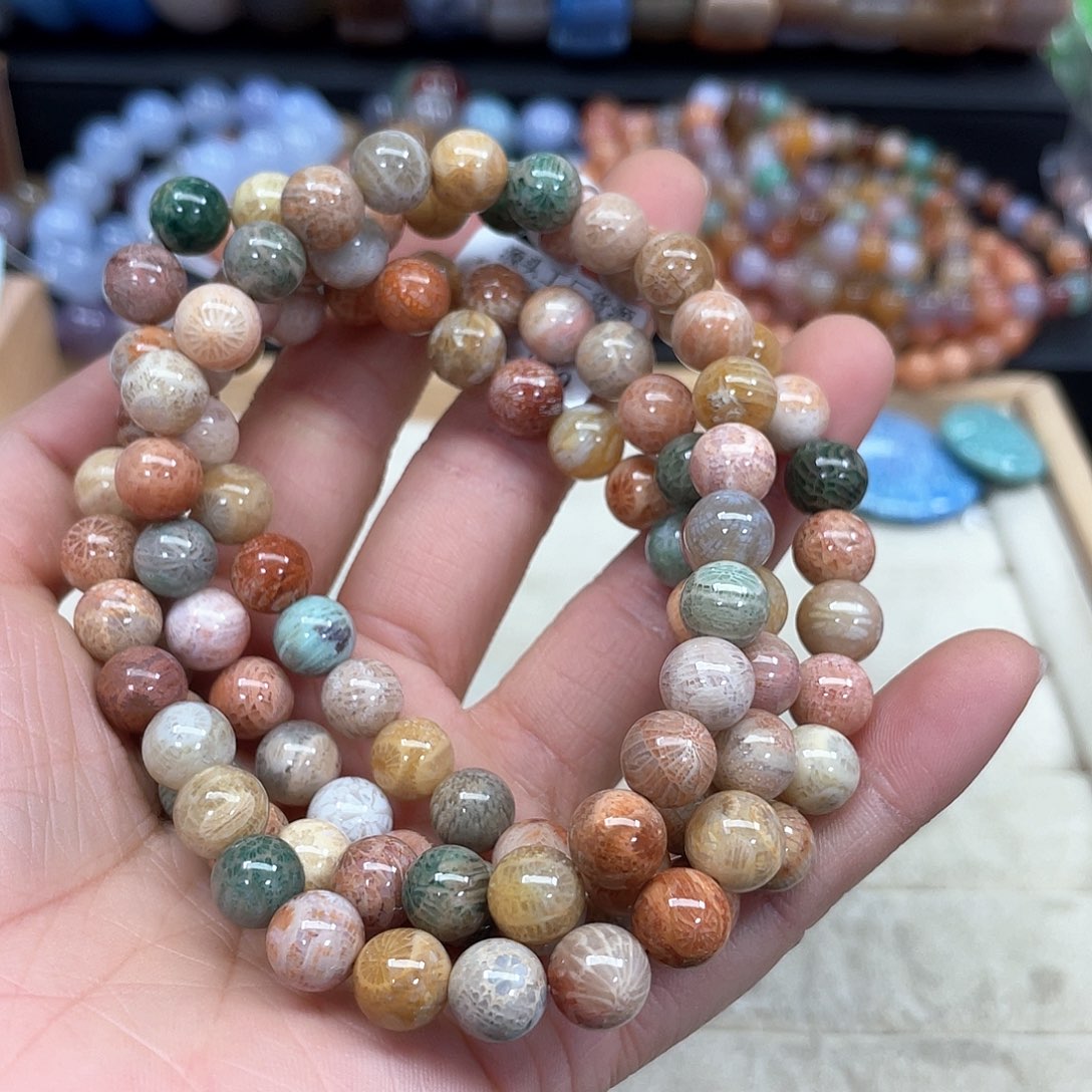 硅化珊瑚（珊瑚玉）未镶嵌手串晨**暖233