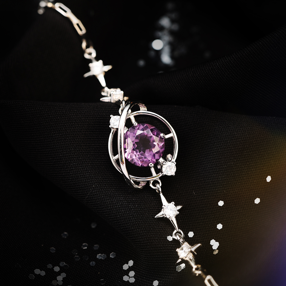 【高端珠宝】轻奢小众时尚环绕星球S325银镶紫水晶手链 MS-88040