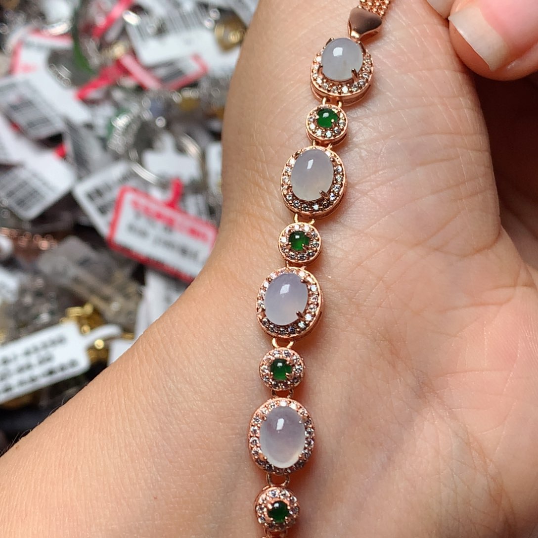 翡翠戒指银S925镶嵌天然翡翠手链