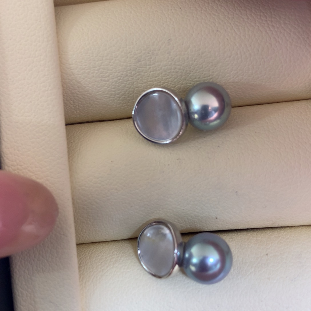 银S925镶嵌海水珍珠耳饰