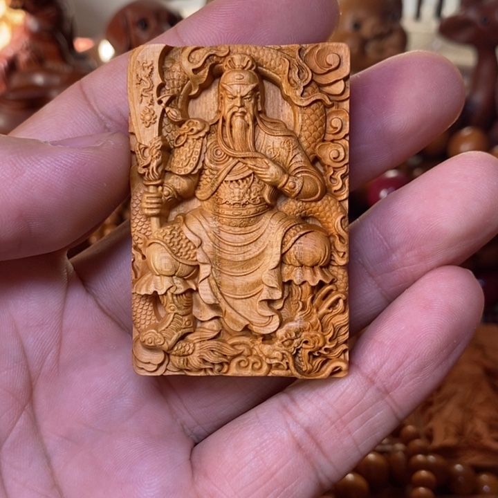 桃木雕刻关公吊牌