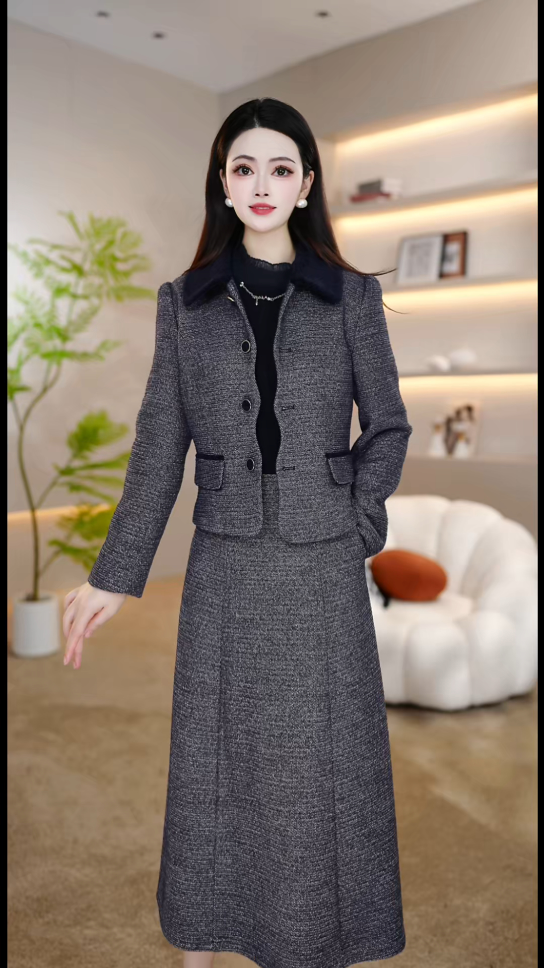 <0X195>2025年秋季新款时尚气质优雅两件套连衣裙中式减龄连衣裙