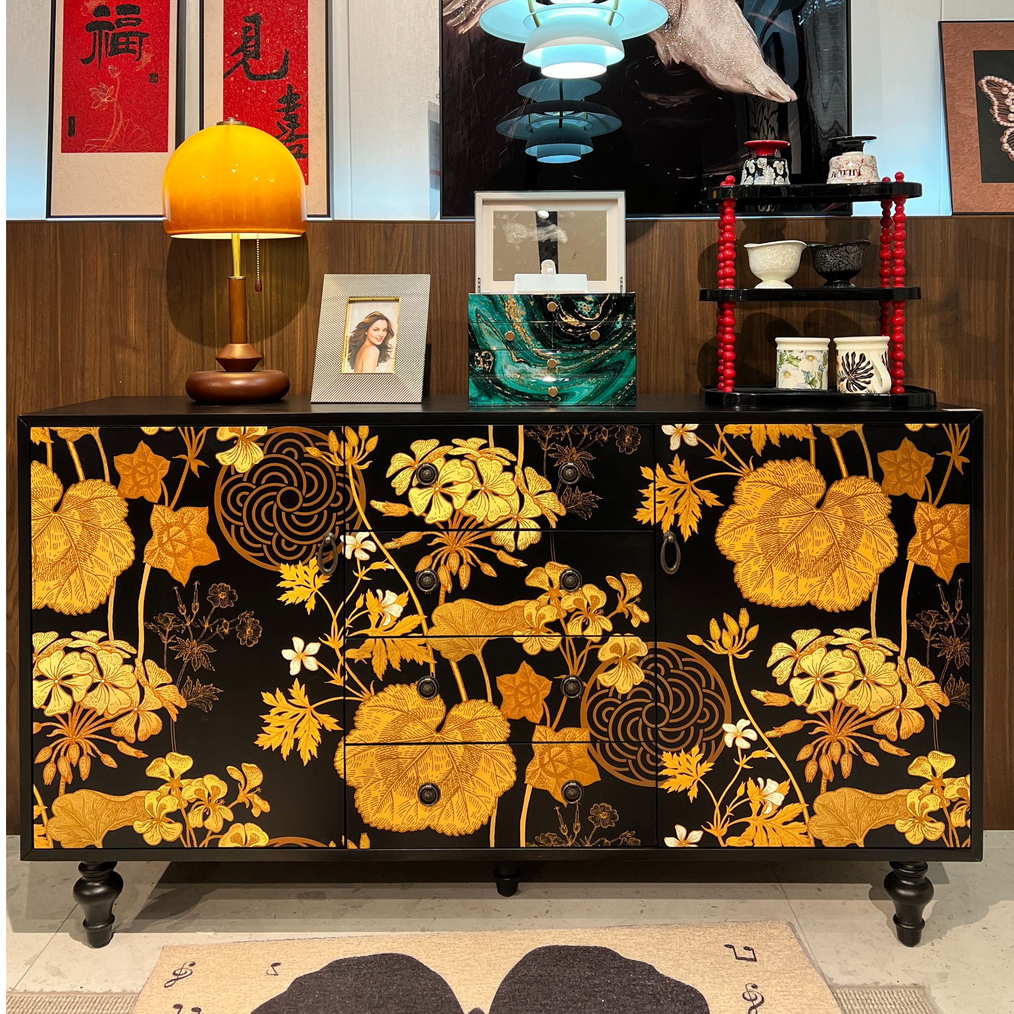 【黑金玄关柜】老钱风意式斗柜家用餐边柜电视柜玄关柜新中式