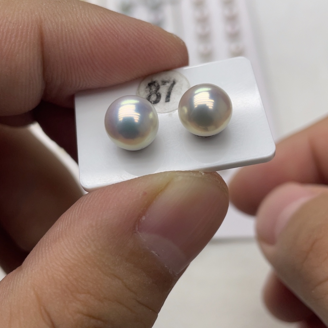 银S925镶嵌淡水珍珠耳饰7-8