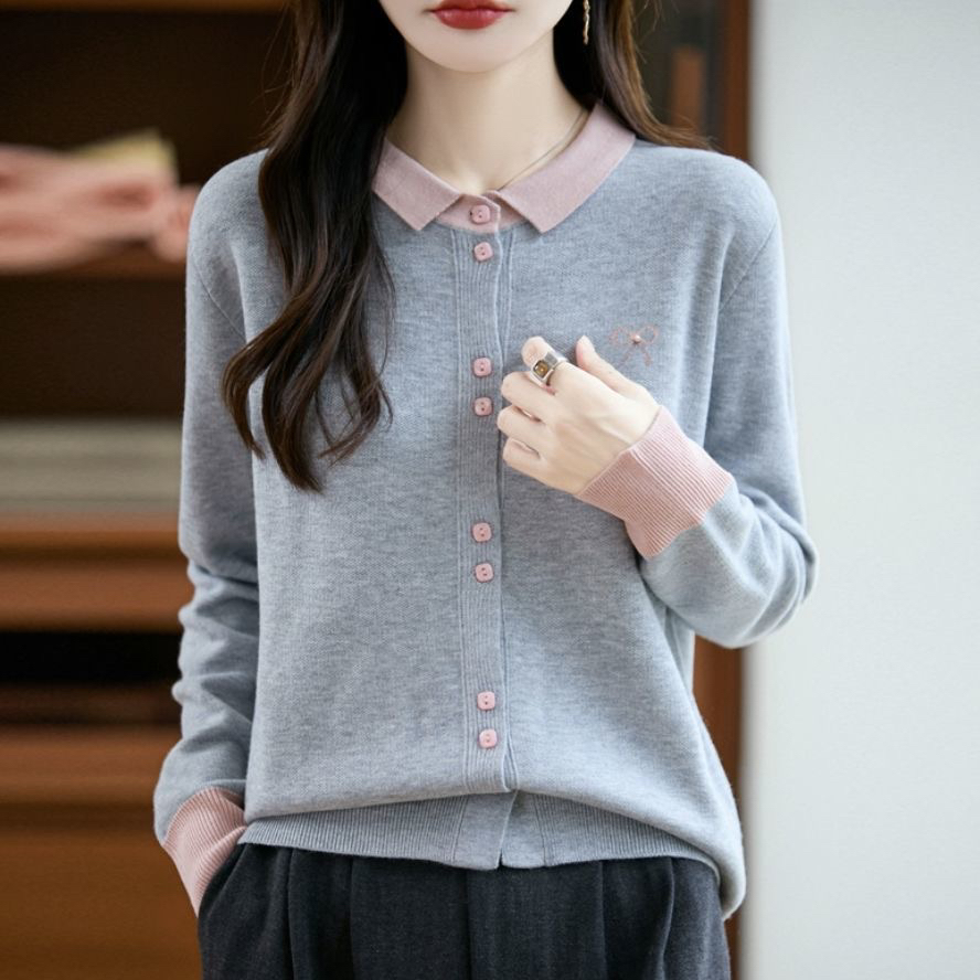 厚款翻领针织刺绣潮汕高端衫百搭春秋秋季秋冬