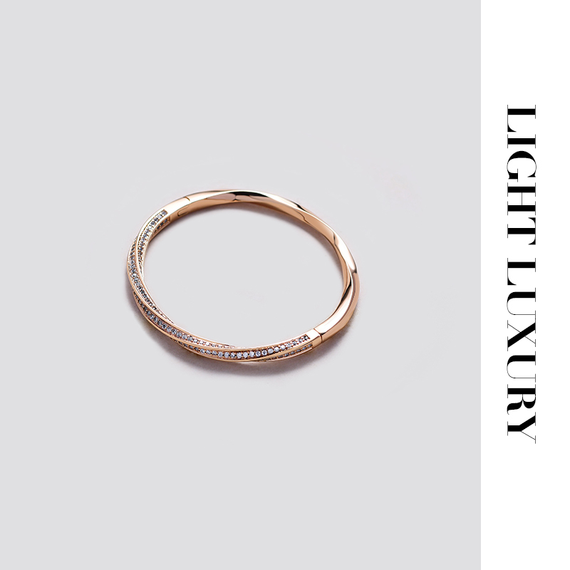 合金合成锆石手镯 513 V金工艺莫比斯环半钻手镯 可打开 女