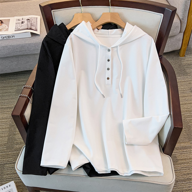 YH-7127大码女装300斤胖MM秋季休闲风纯色简单百搭连帽宽松卫衣