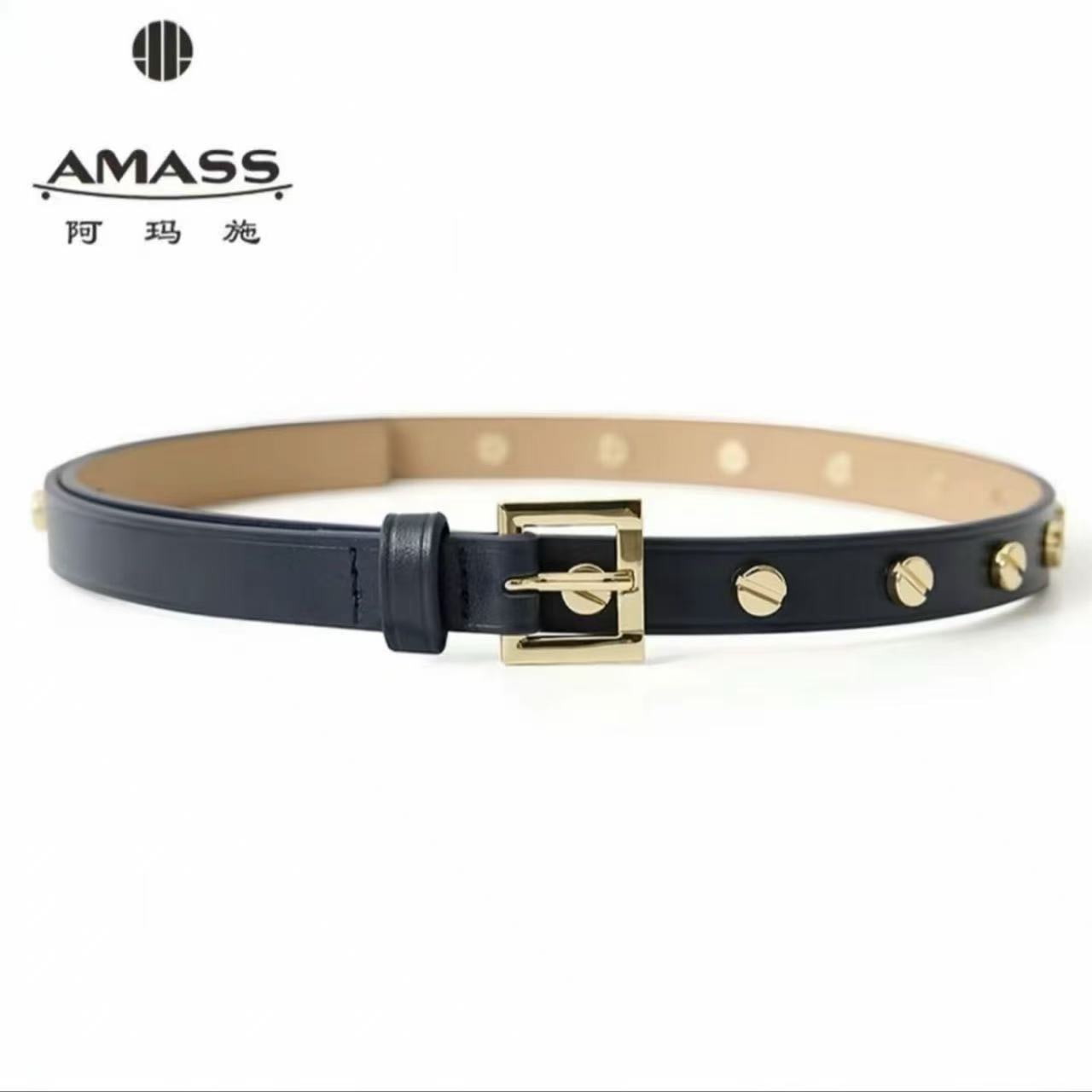 阿玛施AMASS 新款时尚百搭圆形装饰钉方扣皮带腰带服装配饰590050