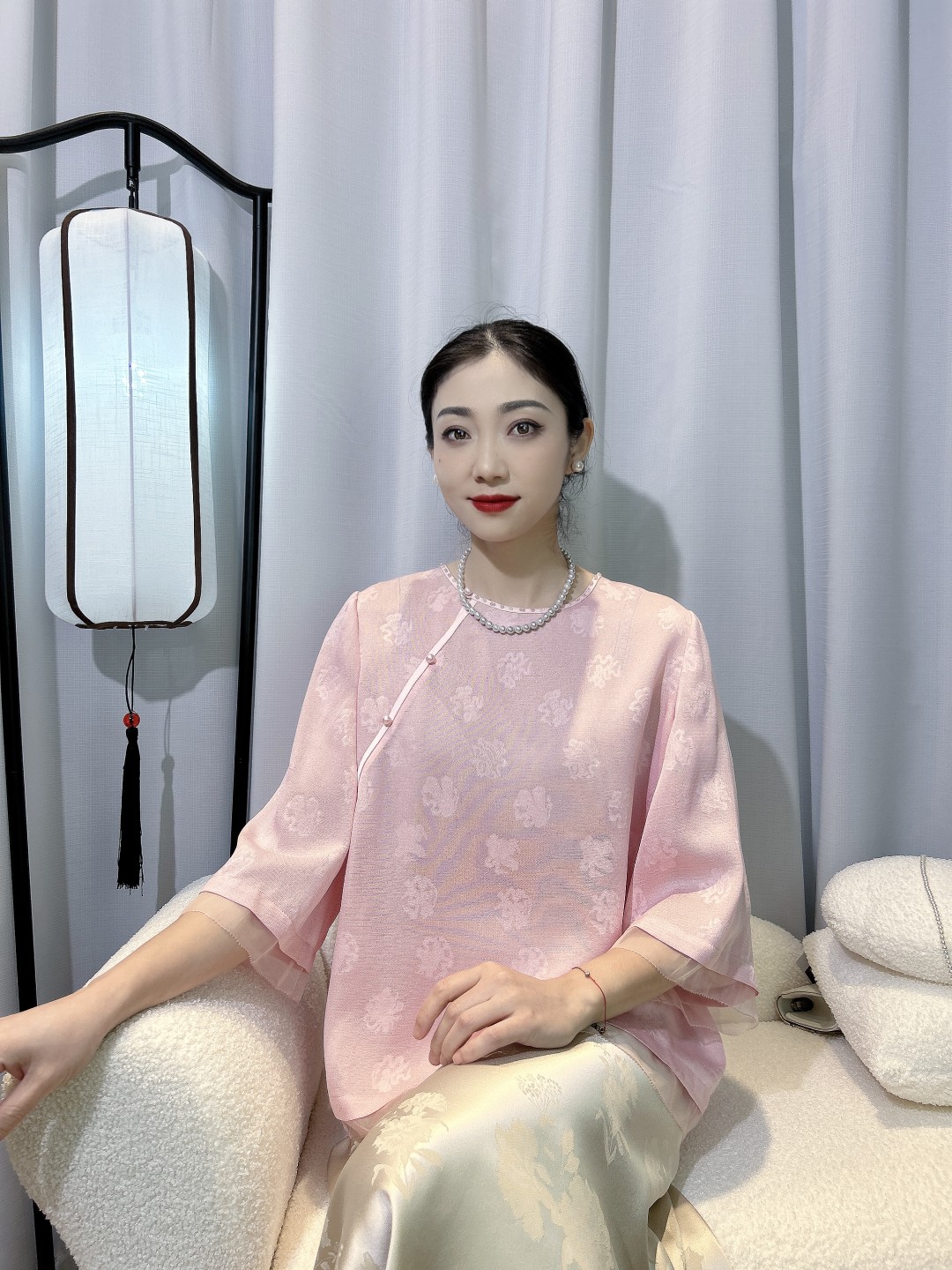 （已开价）Akoya银通花罗新中斜襟上衣