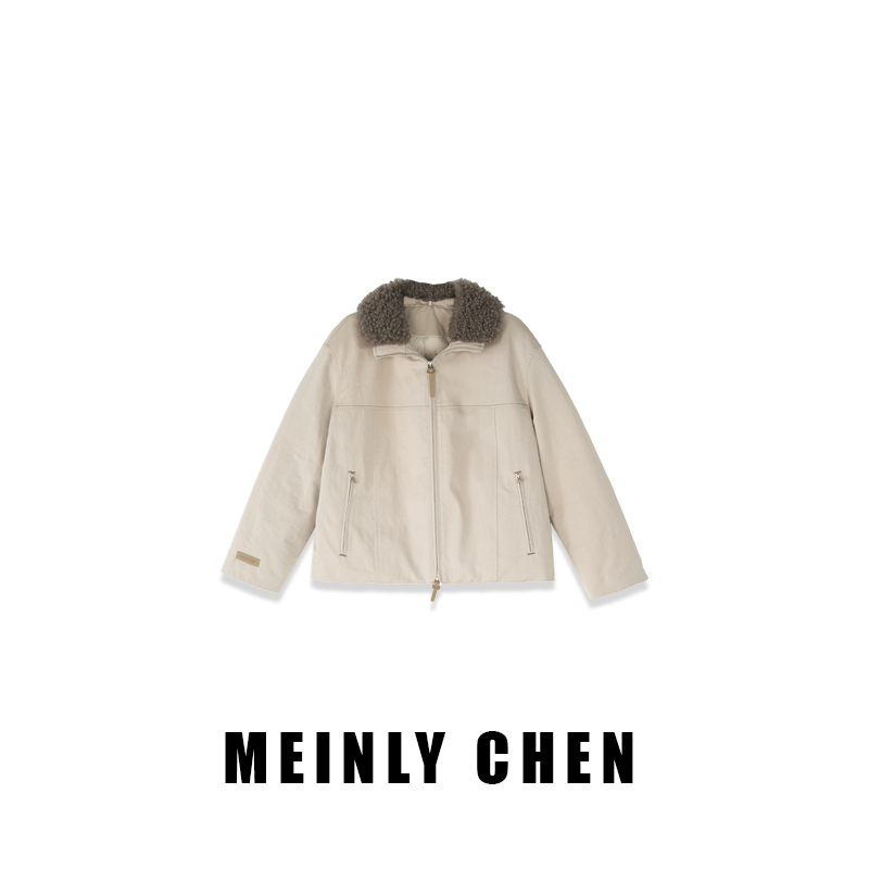 【MEINLY  CHEN】【浅卡其】高端设计师款短款保暖翻领鹅绒服8253095
