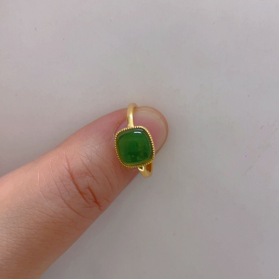 和田玉戒指银S925镀金镶嵌