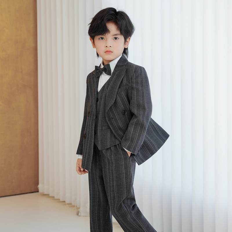 【萝卜呗呗】西装英伦绅士条纹西服花童生日周岁宝宝服装