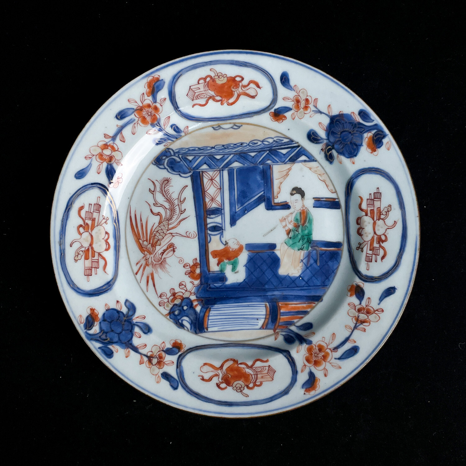 清康熙青花五彩吹箫引凤纹盘-M25LX008976