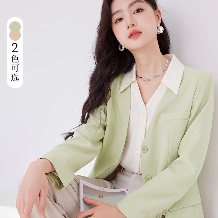 I841214西装 香影v领西装外套法式高级薄荷曼波