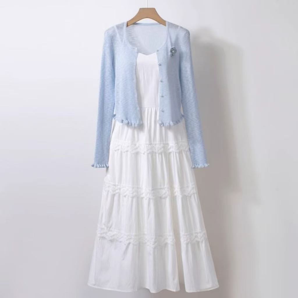 夏季时尚气质穿搭女针织开衫连衣裙