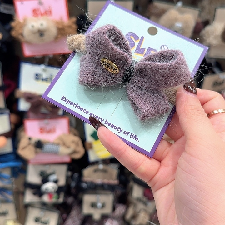 紫色蝴蝶结米色发绳