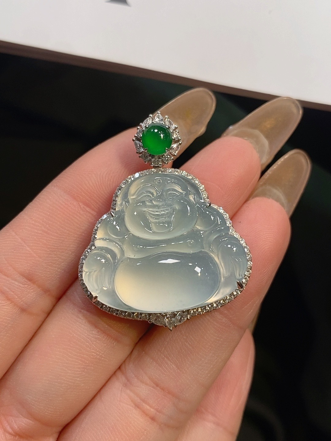 【伊玥珠宝】天然缅甸翡翠A货 冰种佛公吊坠