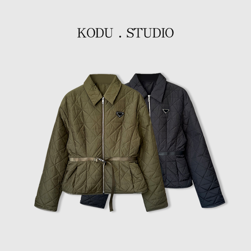 ZI【11刻度KODU】01-JC1657轻奢经典菱格翻领收腰显瘦短款棉服