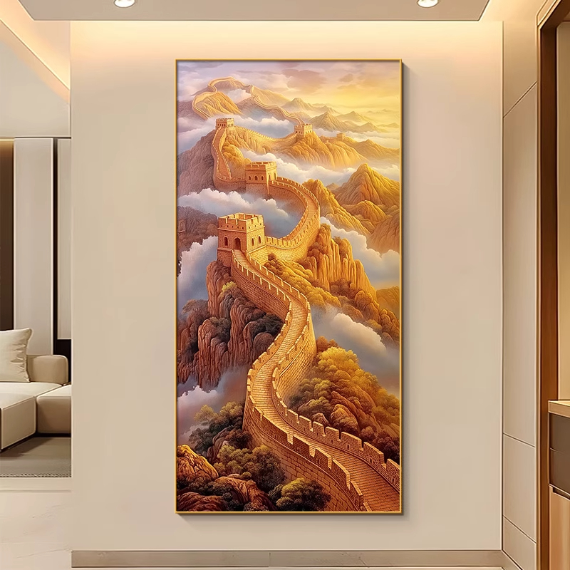 金色万里长城玄关画新中式高档大气办公室挂画走廊过道靠山图壁画