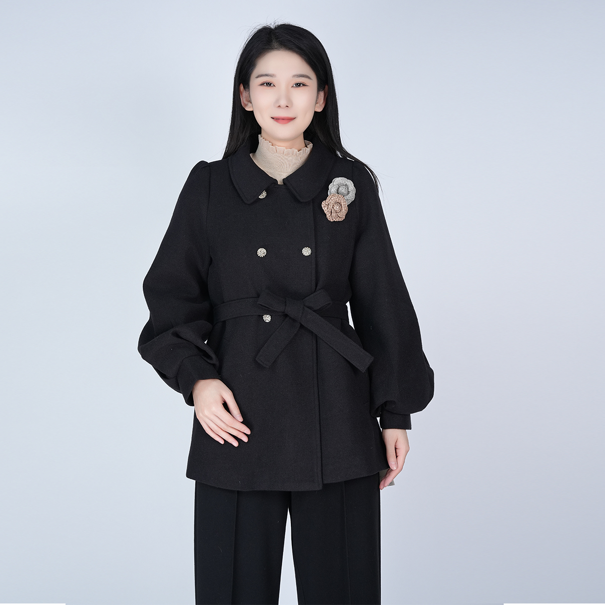 【白鸭绒】浒城古娘冬季保暖中式女士短款精致羽绒外套WH050078887