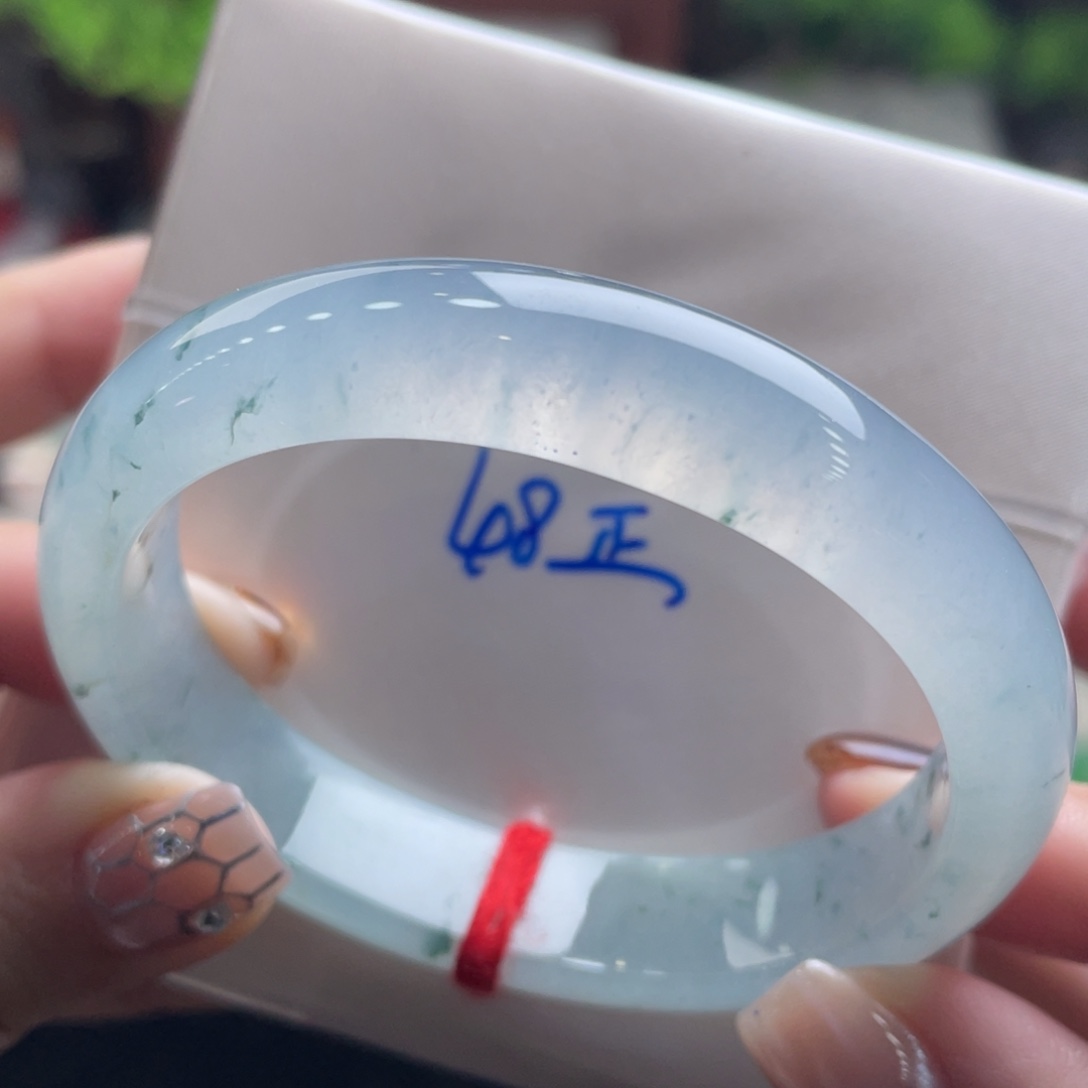 翡翠未镶嵌手镯48高冰蓝花