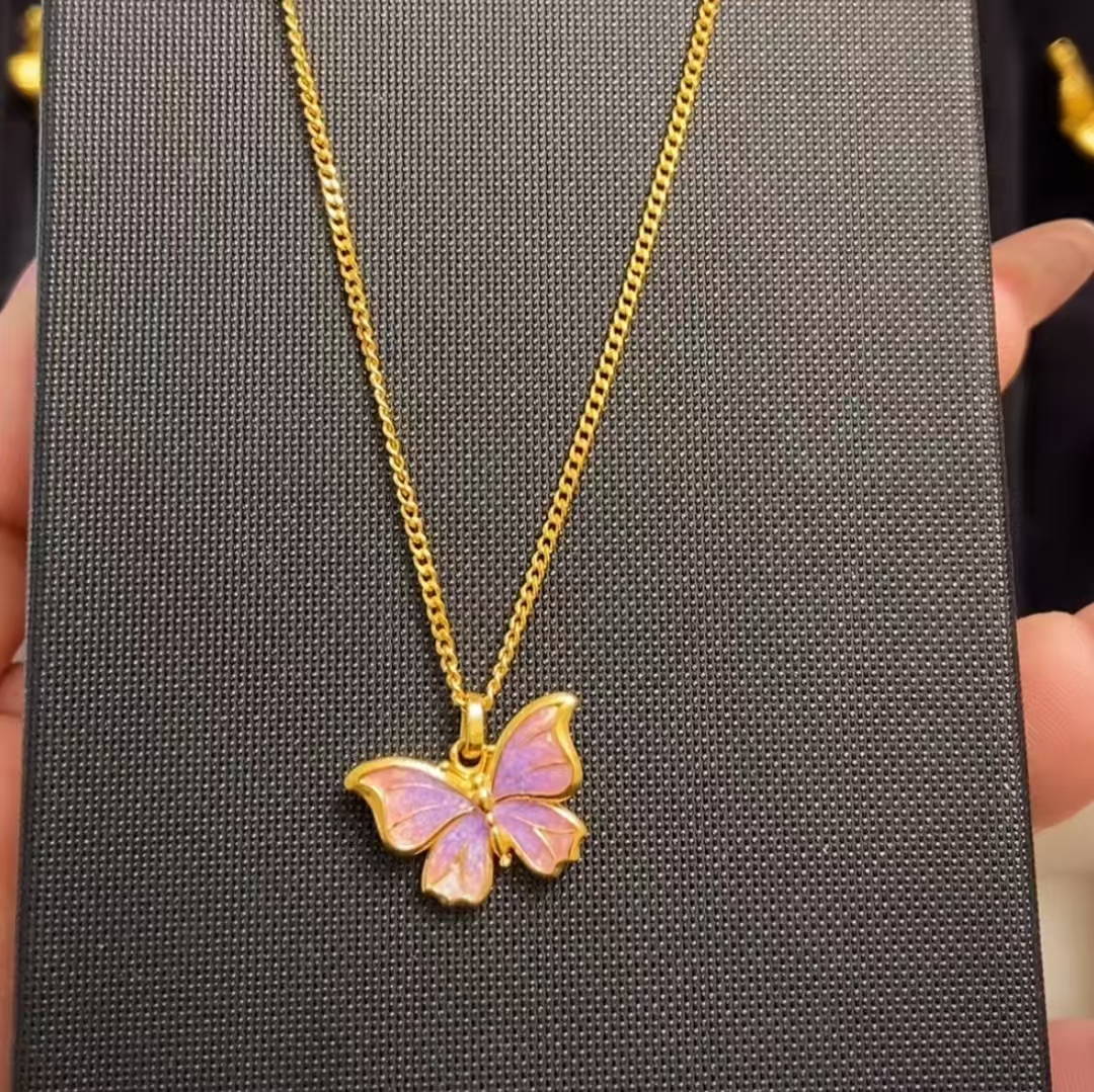 足金项链珐琅彩蝴蝶项链甜美风蝴蝶项链项链