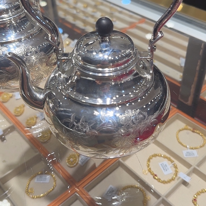 足银足银999银壶含木柄工艺品