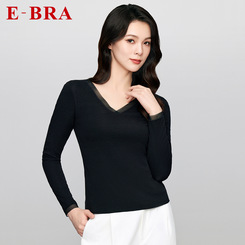 【KK专属】安莉芳旗下E-BRA棉质长袖V领女士打底暖肤衣KD00072