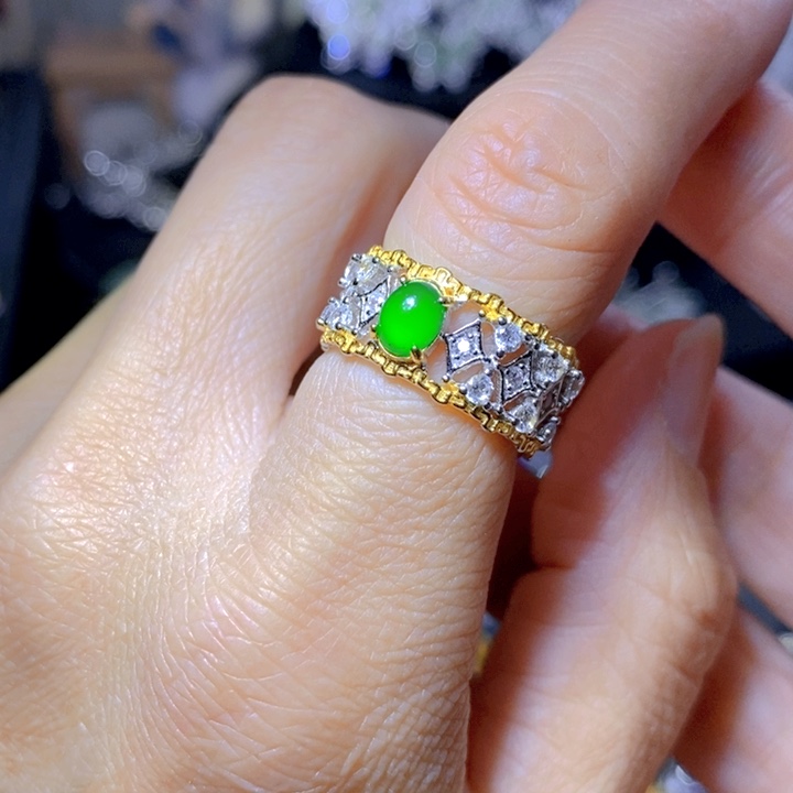 翡翠戒指银S925镶嵌天然翡翠