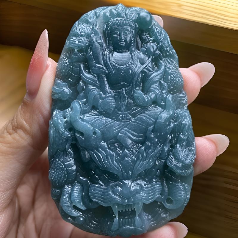 翡翠九龙虚空属牛虎守护毛货抛光3天 尺寸74*47*8.6mm